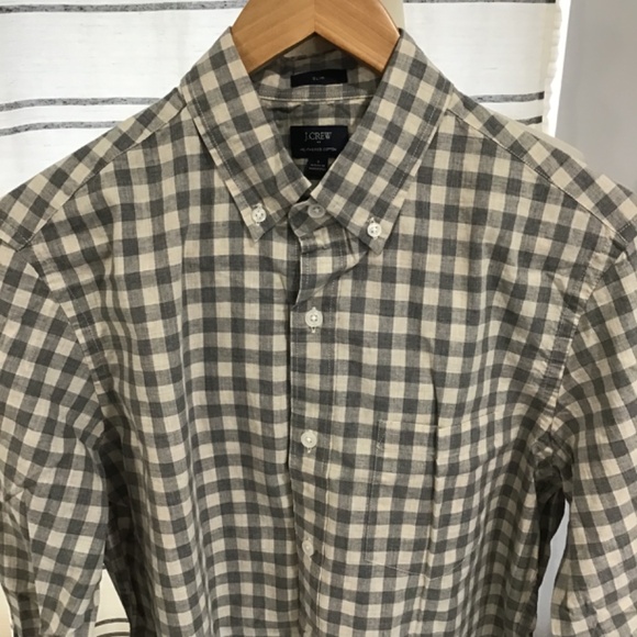 NWT J.Crew Men Size Slim SM Heathered Cotton Front Button Gray Checkered Shirt - Picture 2 of 7